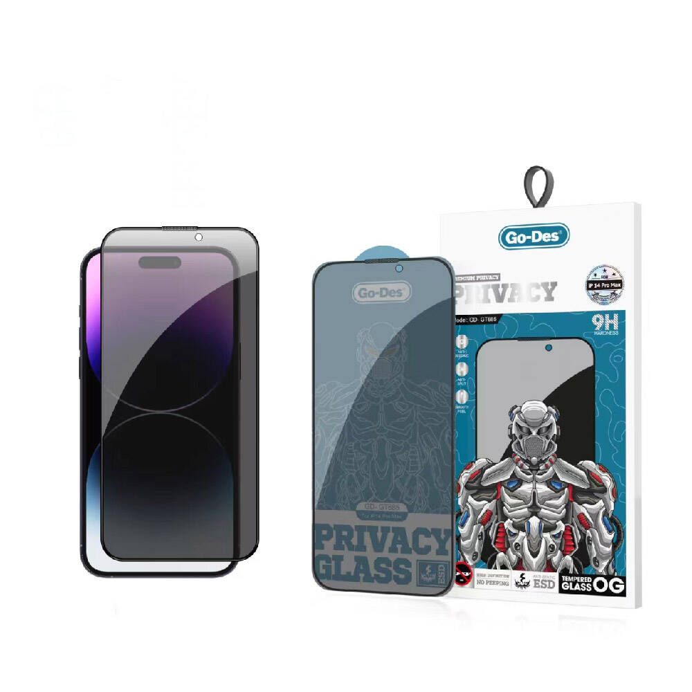 Go Des iPhone 14 Pro 9D Full Cover Privacy Temperli Cam Ekran Koruyucu