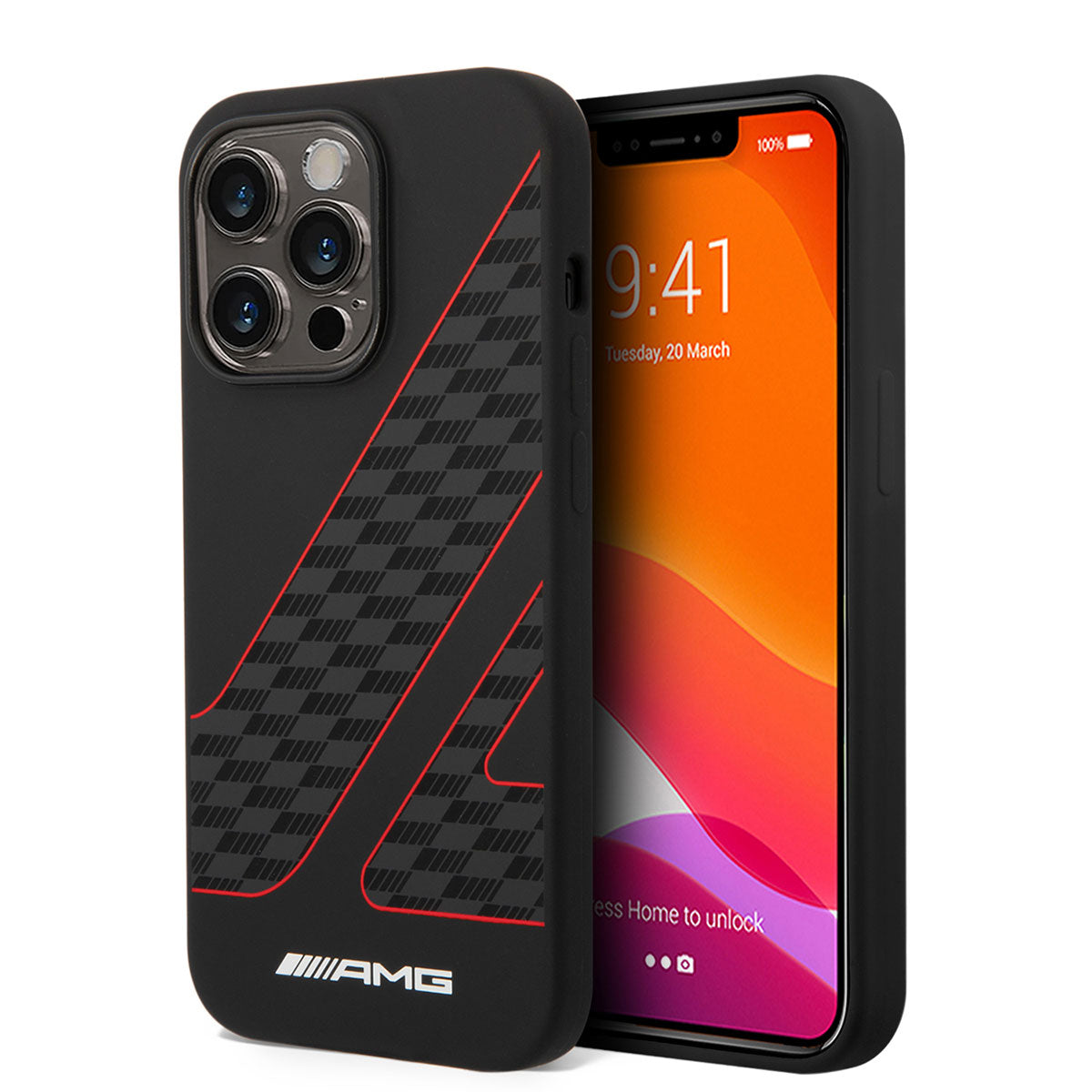 AMG iPhone 14 Pro M-safe Şarj Özellikli Liquid Silikon Damalı Bayrak Dizayn Kılıf