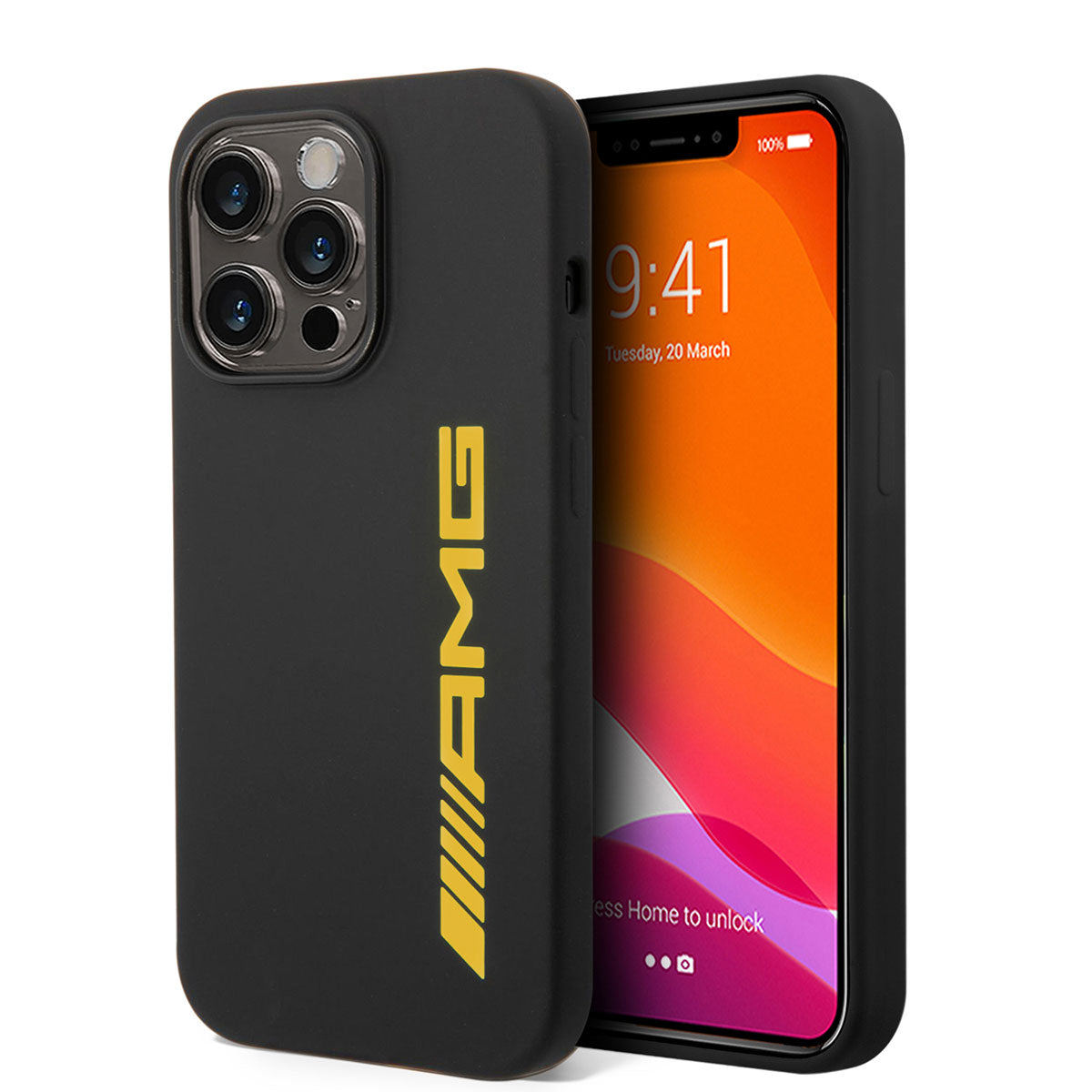 AMG iPhone 14 Pro Silikon Büyük Sarı Logo Dizayn Kılıf
