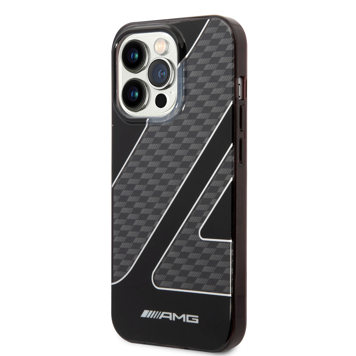 AMG iPhone 14 Pro Transparan Çift Katmanlı Damalı Bayrak Dizayn Kılıf