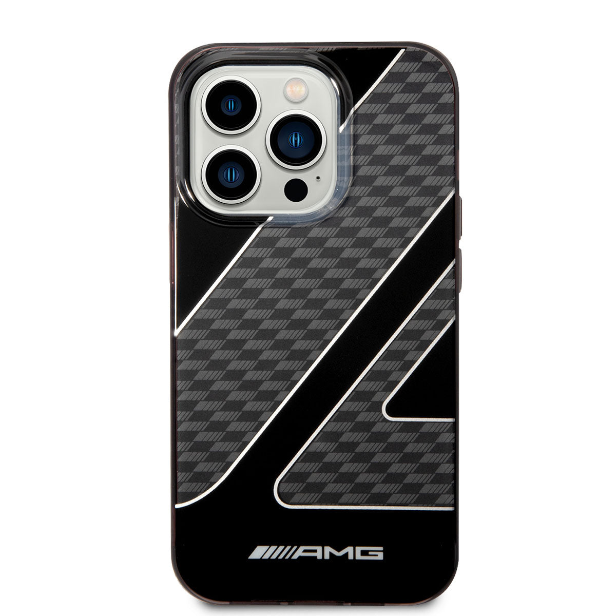 AMG iPhone 14 Pro Transparan Çift Katmanlı Damalı Bayrak Dizayn Kılıf