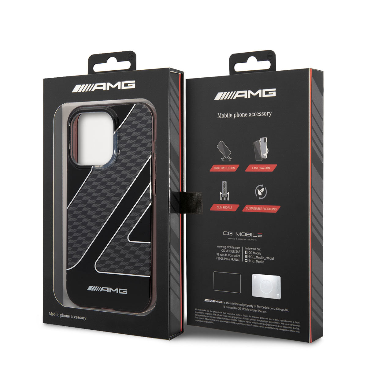 AMG iPhone 14 Pro Transparan Çift Katmanlı Damalı Bayrak Dizayn Kılıf