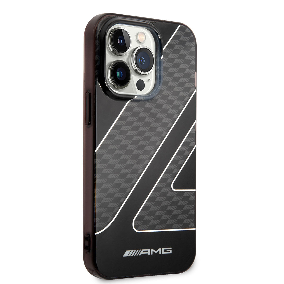 AMG iPhone 14 Pro Transparan Çift Katmanlı Damalı Bayrak Dizayn Kılıf