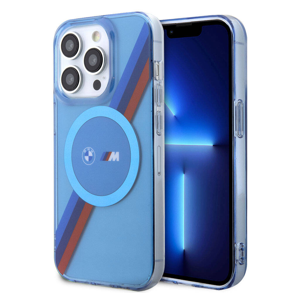BMW iPhone 14 Pro Magsafe Şarj Özellikli Transparan Tricolor Stripes Orjinal Lisanslı Telefon Kılıfı - 1