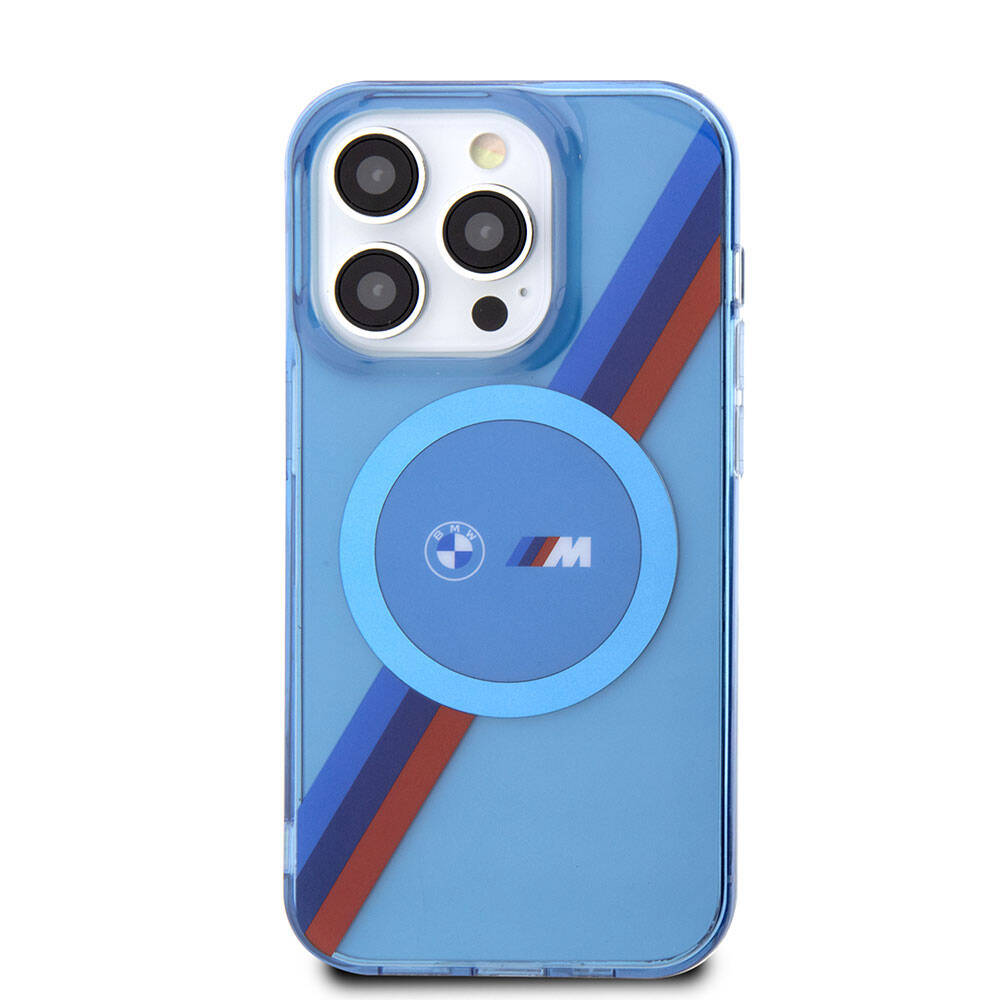 BMW iPhone 14 Pro Magsafe Şarj Özellikli Transparan Tricolor Stripes Orjinal Lisanslı Telefon Kılıfı