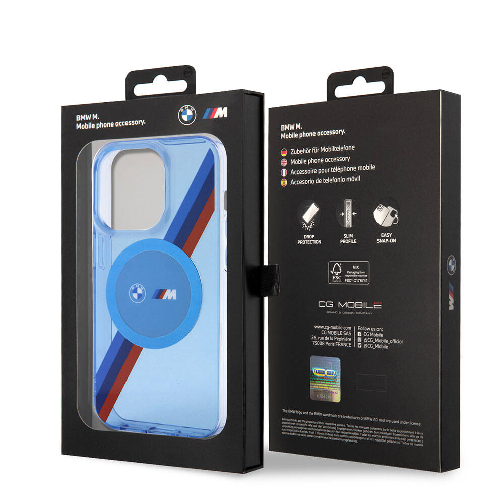 BMW iPhone 14 Pro Magsafe Şarj Özellikli Transparan Tricolor Stripes Orjinal Lisanslı Telefon Kılıfı