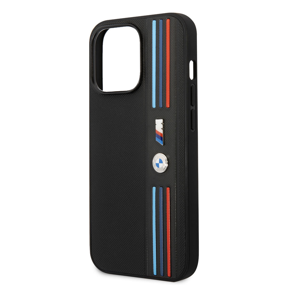 BMW iPhone 14 Pro PU Deri 3 Renkli Çizgili Örgü Dizayn Kılıf