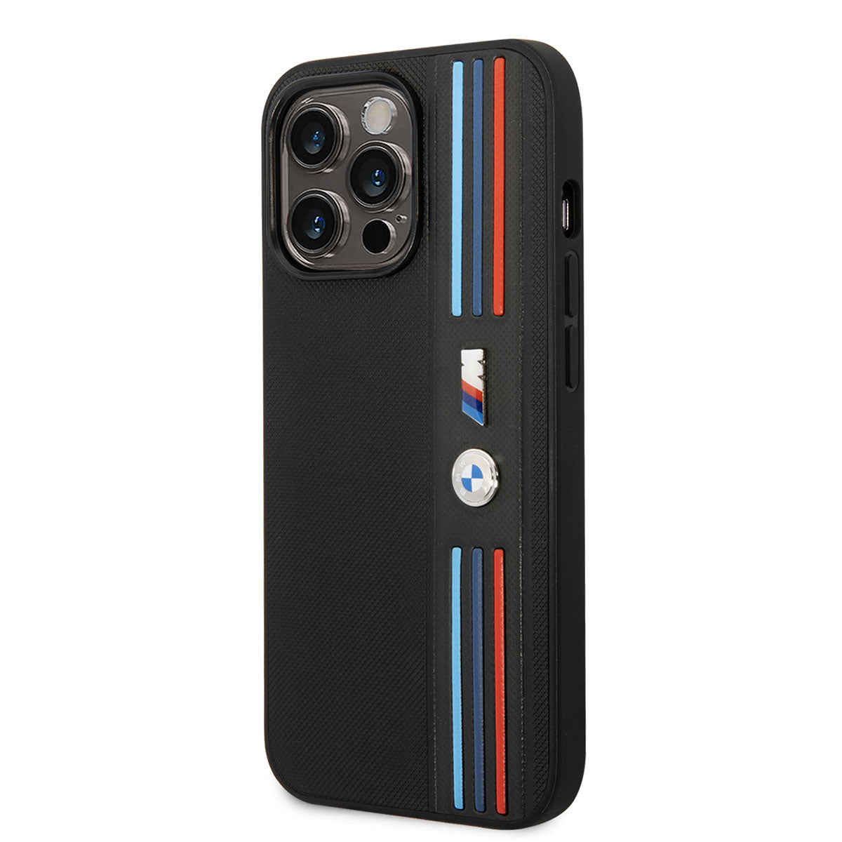 BMW iPhone 14 Pro PU Deri 3 Renkli Çizgili Örgü Dizayn Kılıf