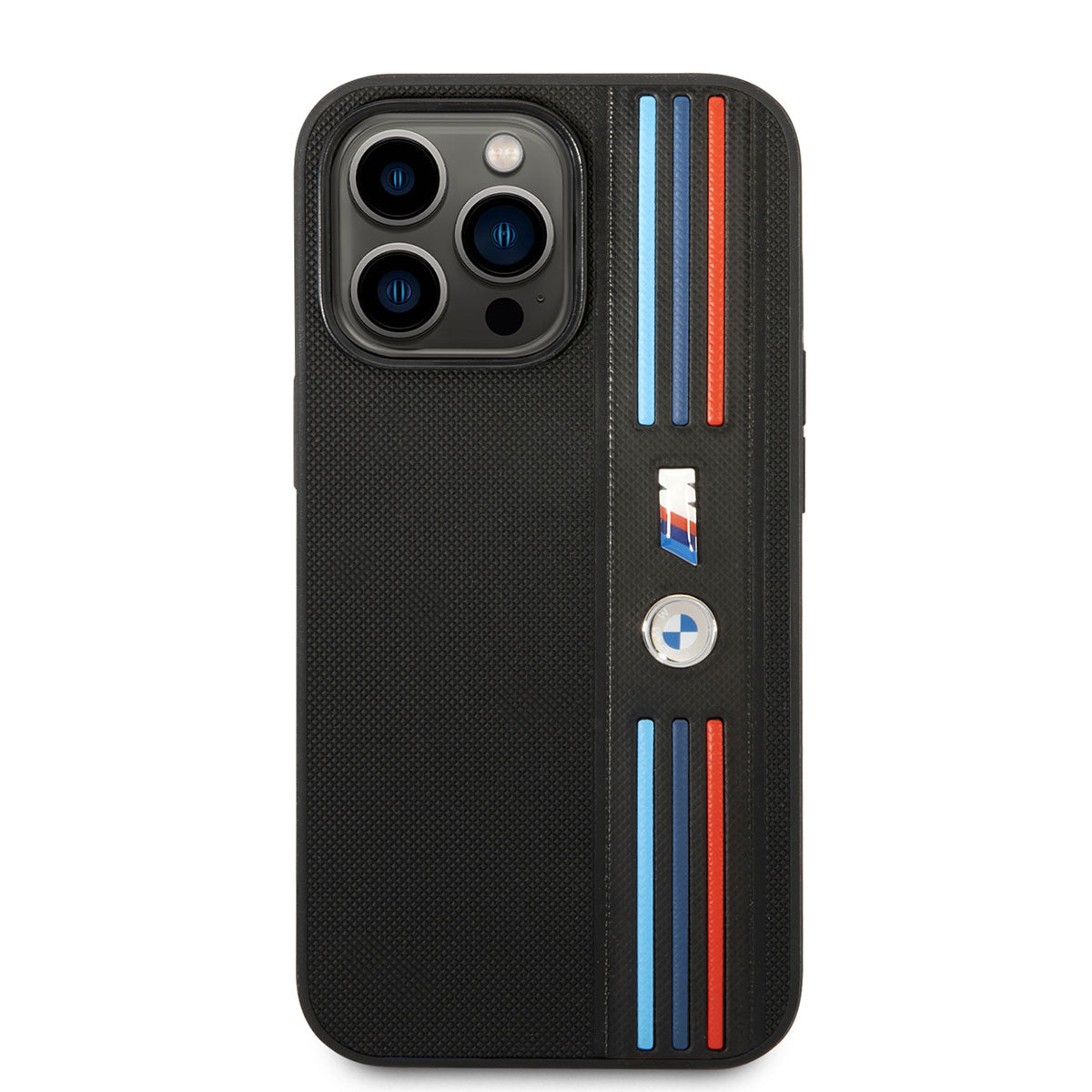 BMW iPhone 14 Pro PU Deri 3 Renkli Çizgili Örgü Dizayn Kılıf