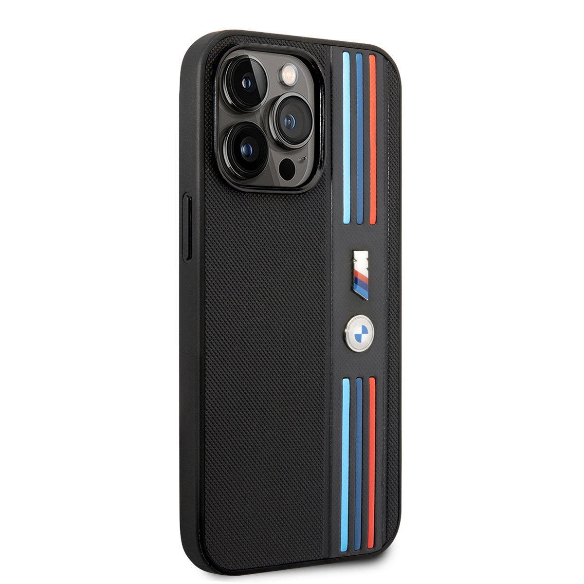BMW iPhone 14 Pro PU Deri 3 Renkli Çizgili Örgü Dizayn Kılıf