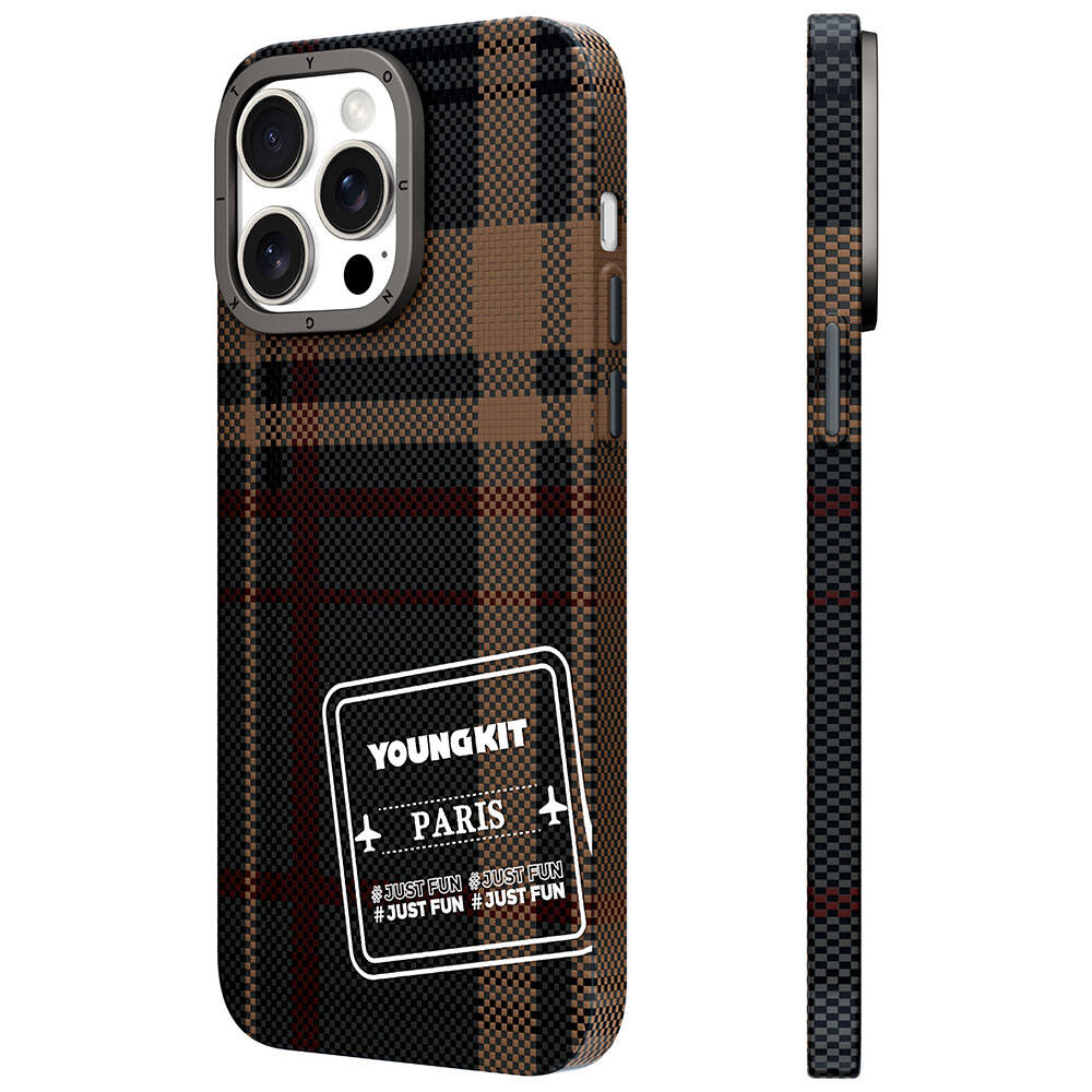 Youngkit Gezhi Serisi iPhone 14 Pro Ekose Desenli Telefon Kılıfı - 1