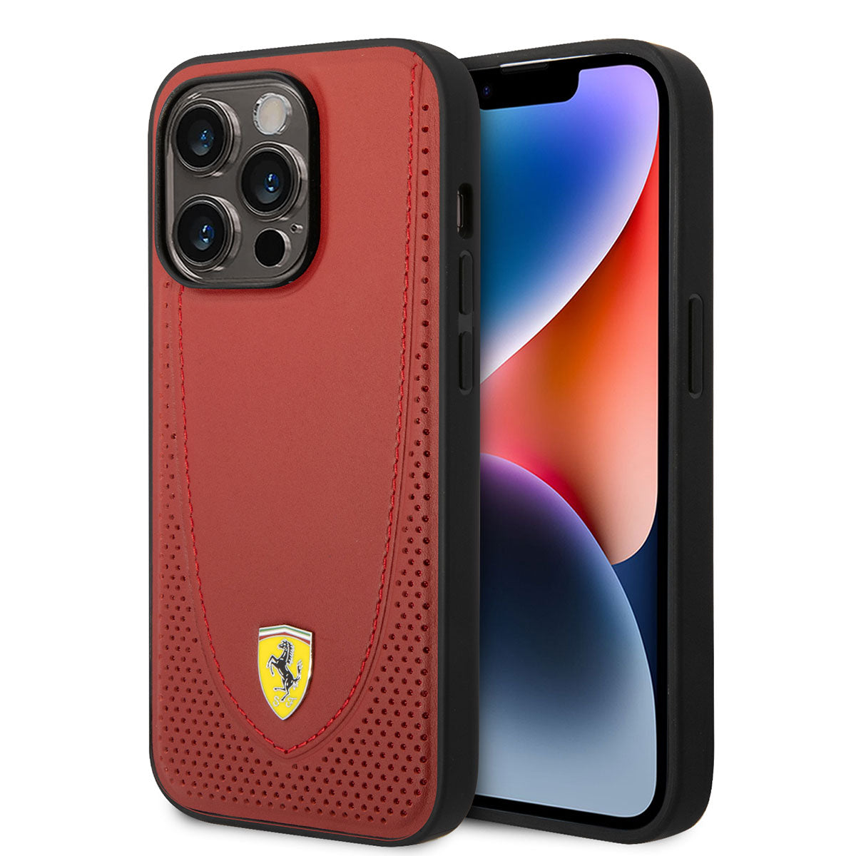 Ferrari iPhone 14 Pro M-safe Şarj Özellikli Deri Delikli Dikişli Dizayn Telefon Kılıfı