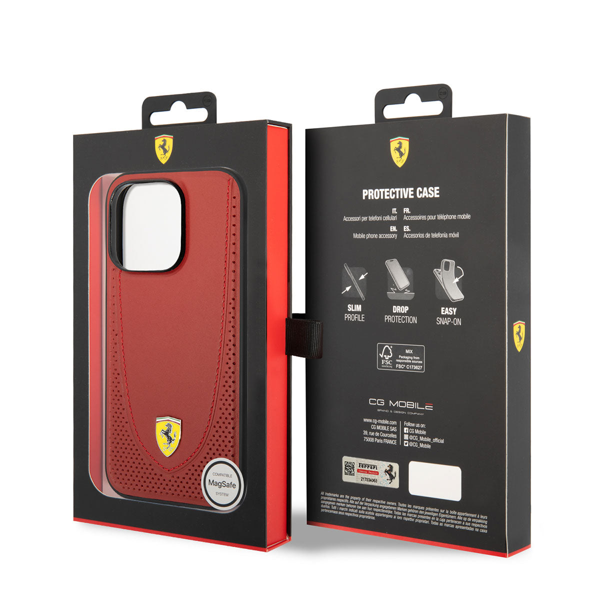 Ferrari iPhone 14 Pro M-safe Şarj Özellikli Deri Delikli Dikişli Dizayn Telefon Kılıfı