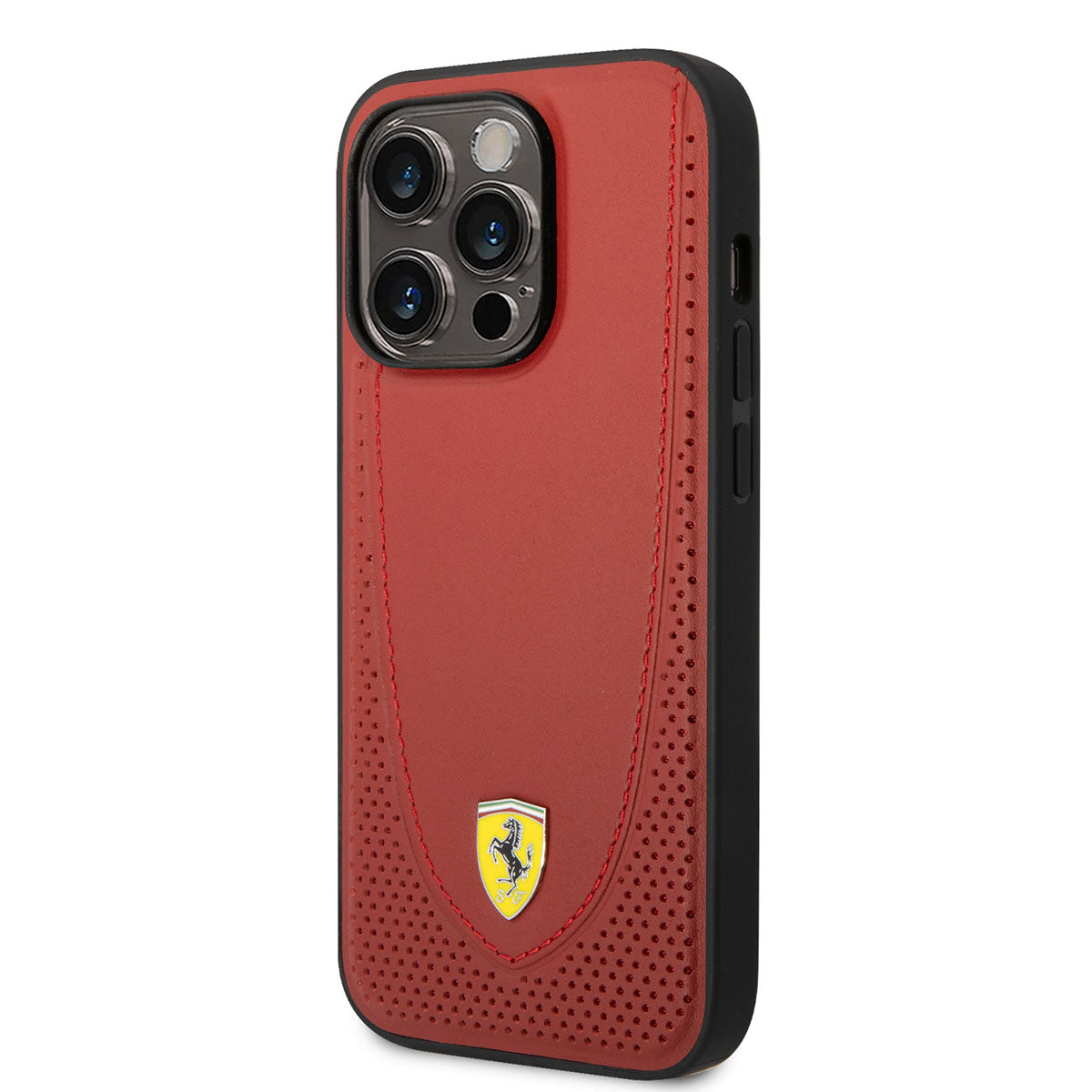 Ferrari iPhone 14 Pro M-safe Şarj Özellikli Deri Delikli Dikişli Dizayn Telefon Kılıfı