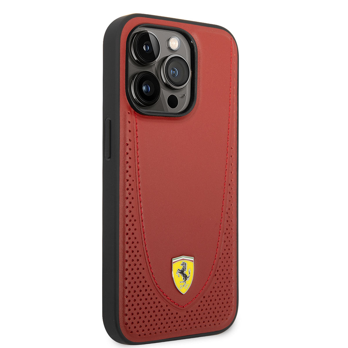 Ferrari iPhone 14 Pro M-safe Şarj Özellikli Deri Delikli Dikişli Dizayn Telefon Kılıfı