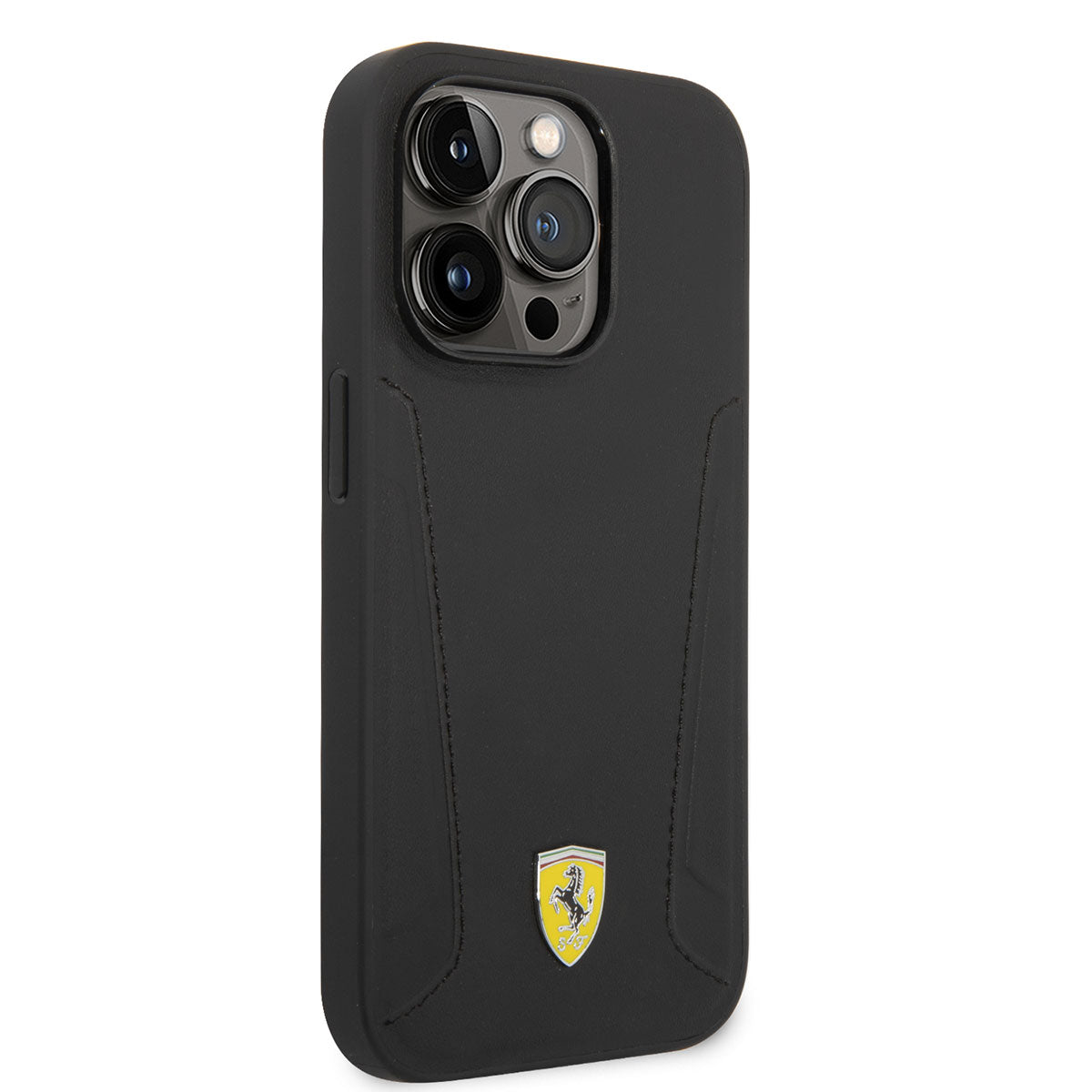 Ferrari iPhone 14 Pro M-safe Şarj Özellikli Deri Kenarları Damgalı Dizayn Telefon Kılıfı