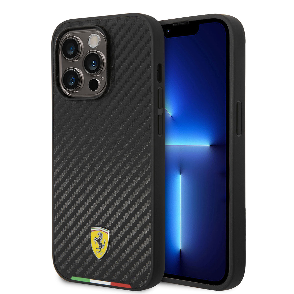 Ferrari iPhone 14 Pro M-safe Şarj Özellikli Karbon İtalyan Bayrak Dizayn Kılıf