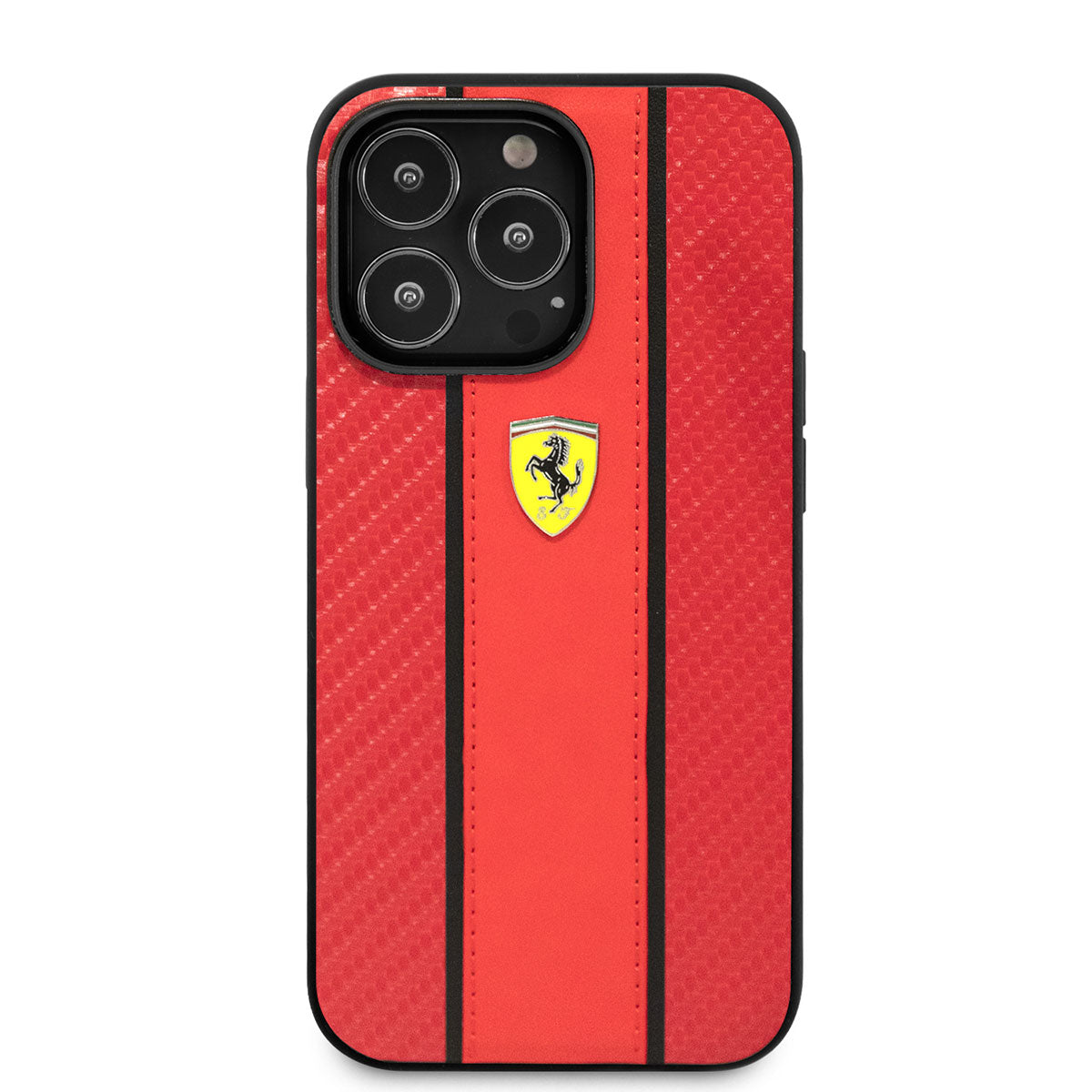 Ferrari iPhone 14 Pro PU Deri Ve Karbon Dizayn Telefon Kılıfı