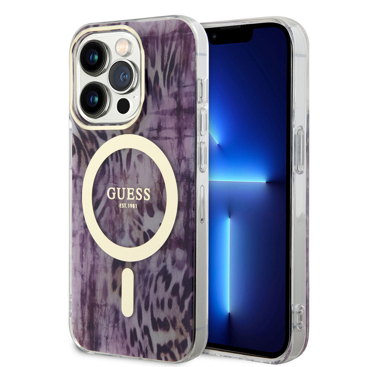 Guess Apple iPhone 14 Pro Kılıf Magsafe Şarj Özellikli Leopar Desenli Kapak