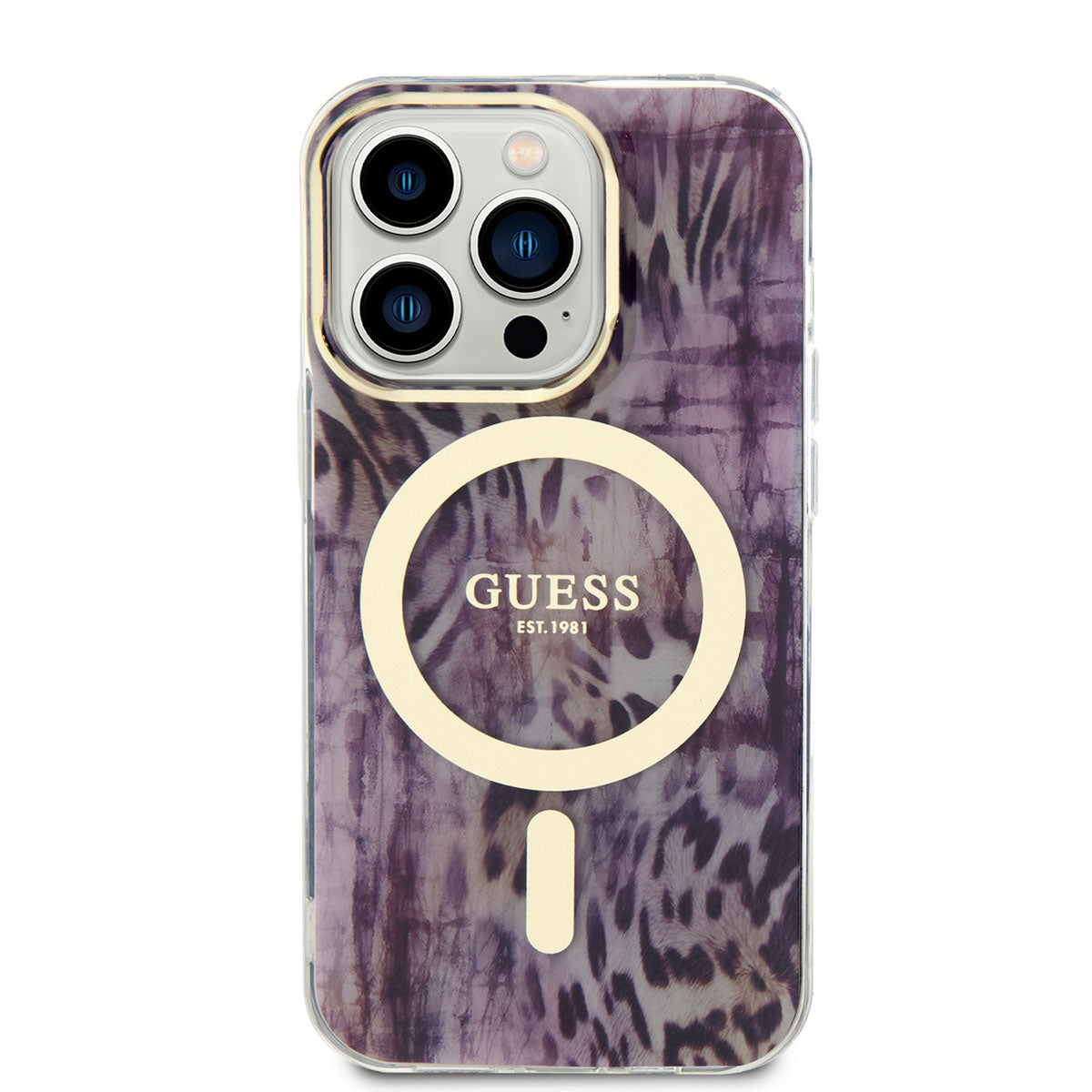 Guess Apple iPhone 14 Pro Kılıf Magsafe Şarj Özellikli Leopar Desenli Kapak