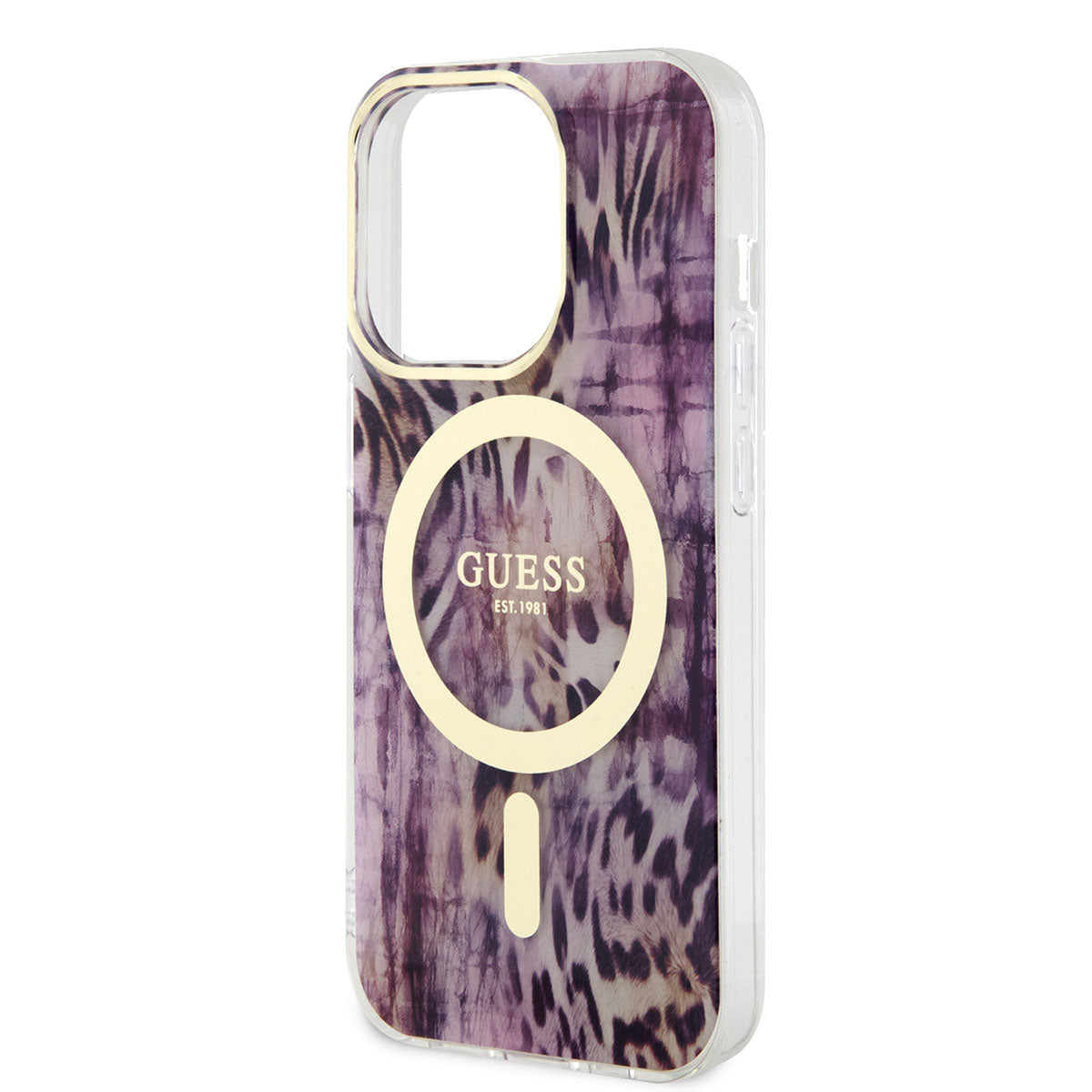 Guess Apple iPhone 14 Pro Kılıf Magsafe Şarj Özellikli Leopar Desenli Kapak