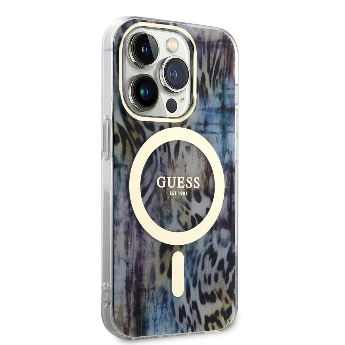 Guess Apple iPhone 14 Pro Kılıf Magsafe Şarj Özellikli Leopar Desenli Kapak