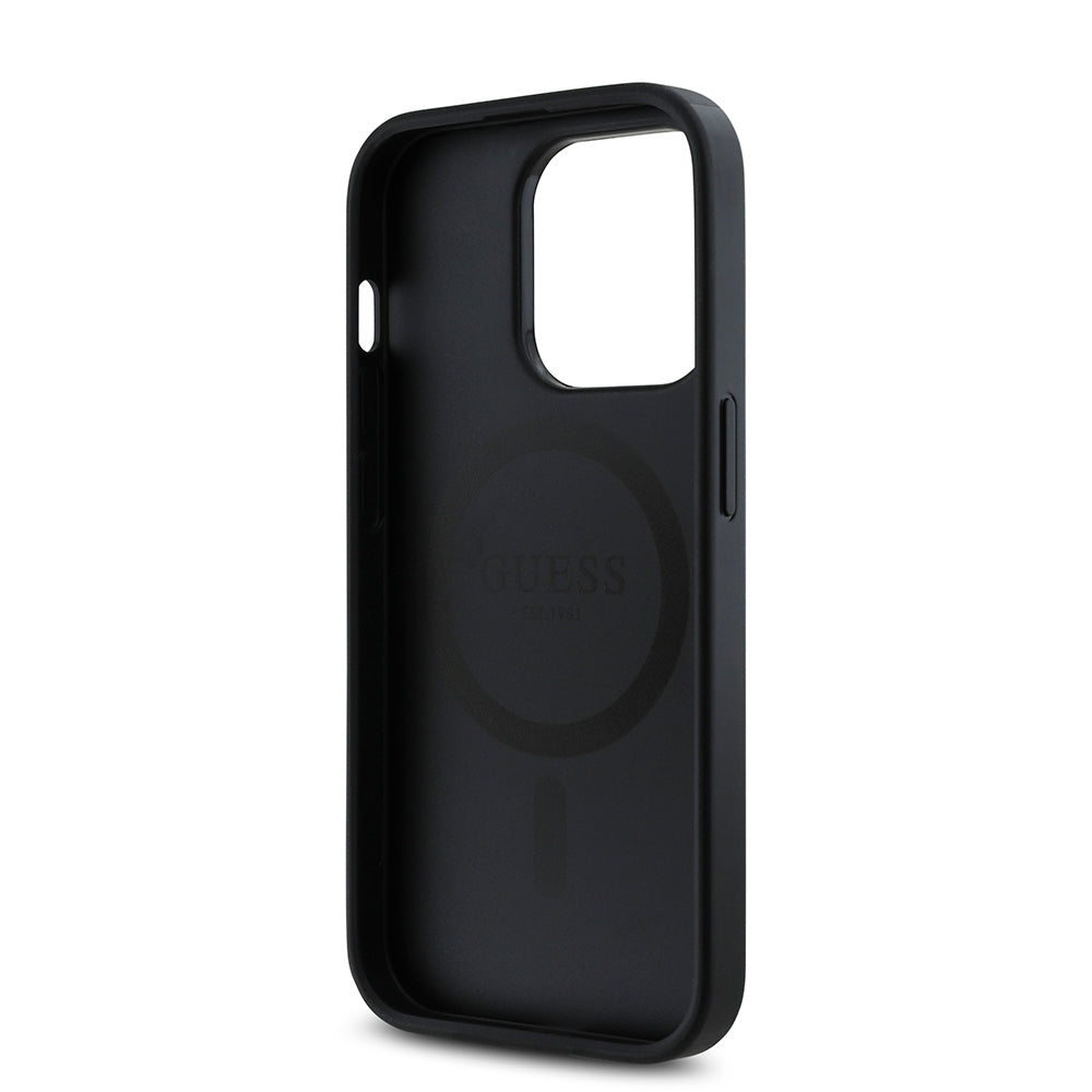 Guess iPhone 14 Pro Orjinal Lisanslı M-safe Şarj Özellikli Gül Baskılı 4G Desenli Yazı Logolu Kılıf