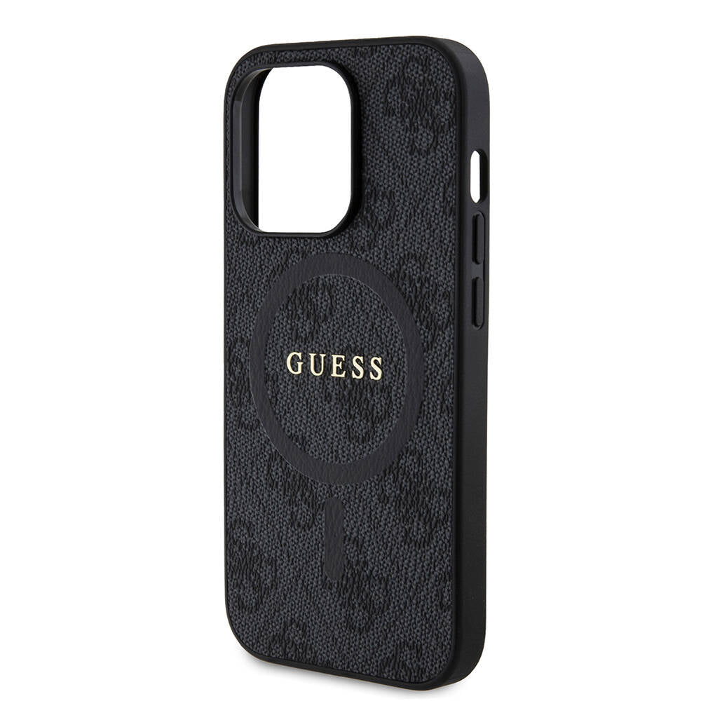 Guess iPhone 14 Pro Orjinal Lisanslı M-safe Şarj Özellikli PU Halkalı 4G Desenli Yazı Logolu Kılıf