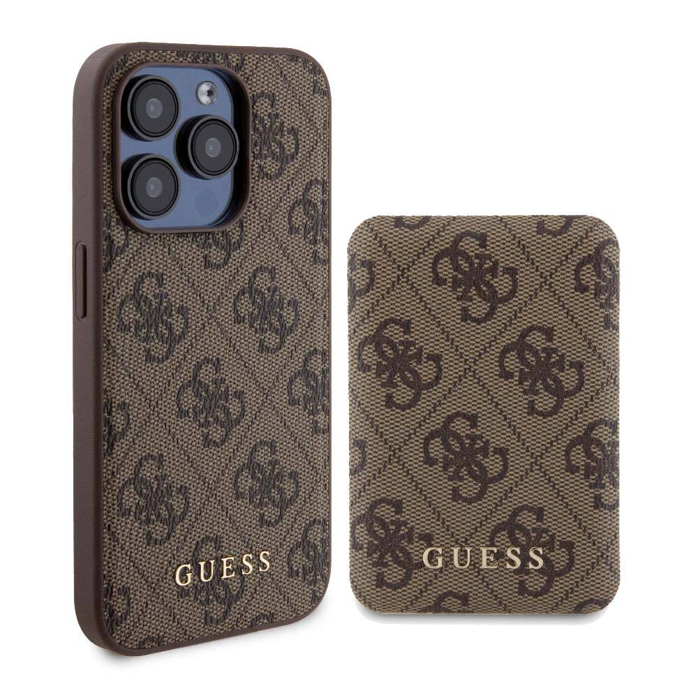 Guess iPhone 14 Pro Orjinal Lisanslı Magsafe Şarj Özellikli Yazı Logolu 4G Desenli Telefon Kılıfı + Powerbank 5000mAh 2in1 Set