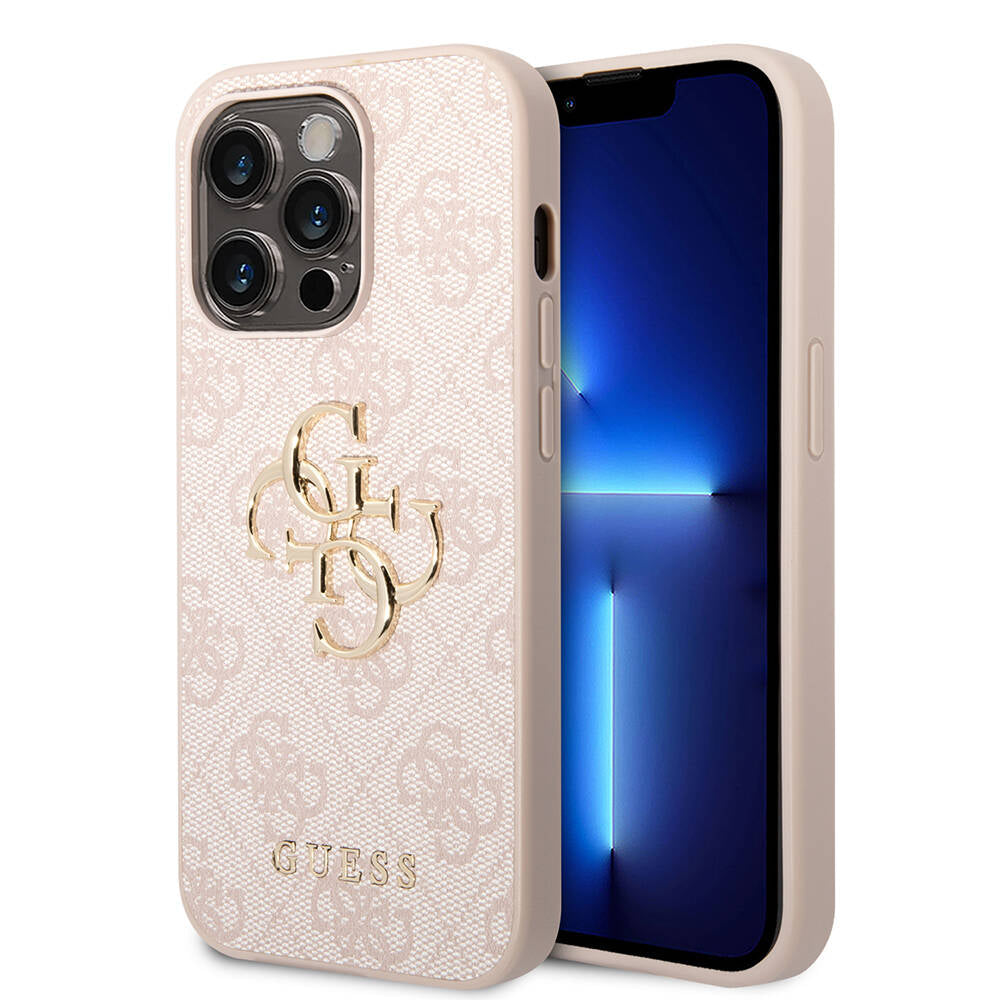 Guess iPhone 14 Pro PU Deri Büyük Metal Logo Dizaynlı Kılıf