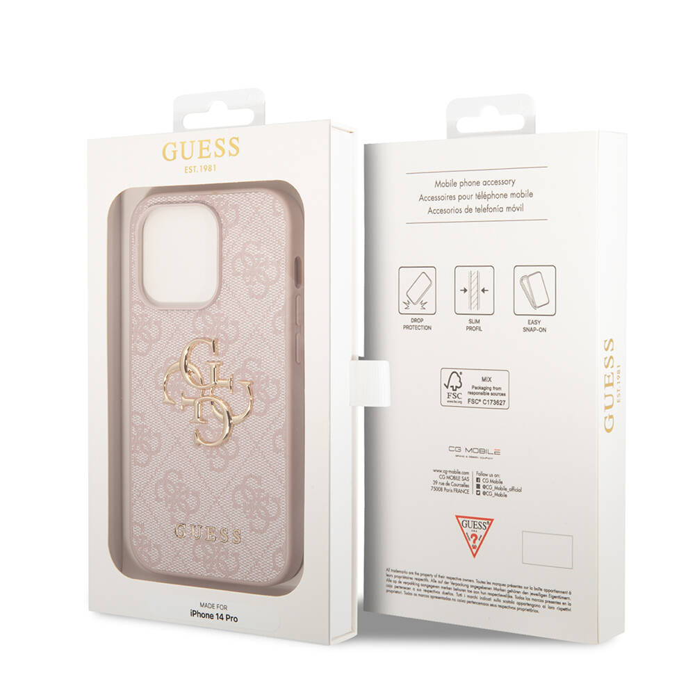 Guess iPhone 14 Pro PU Deri Büyük Metal Logo Dizaynlı Kılıf