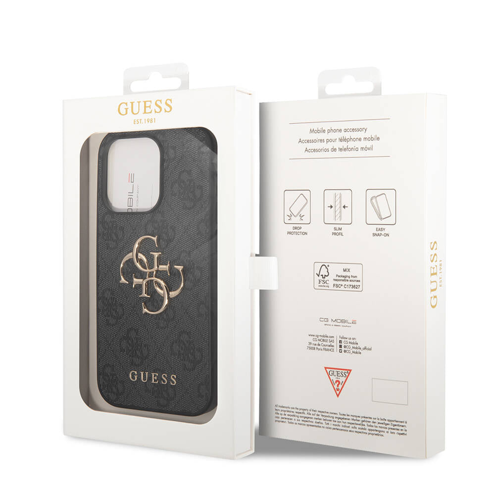 Guess iPhone 14 Pro PU Deri Büyük Metal Logo Dizaynlı Kılıf