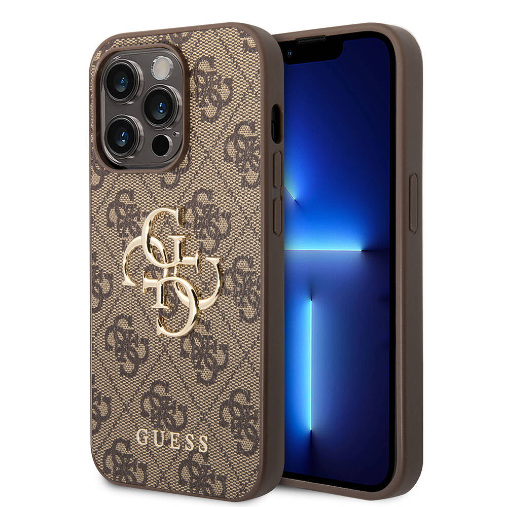 Guess iPhone 14 Pro PU Deri Büyük Metal Logo Dizaynlı Kılıf