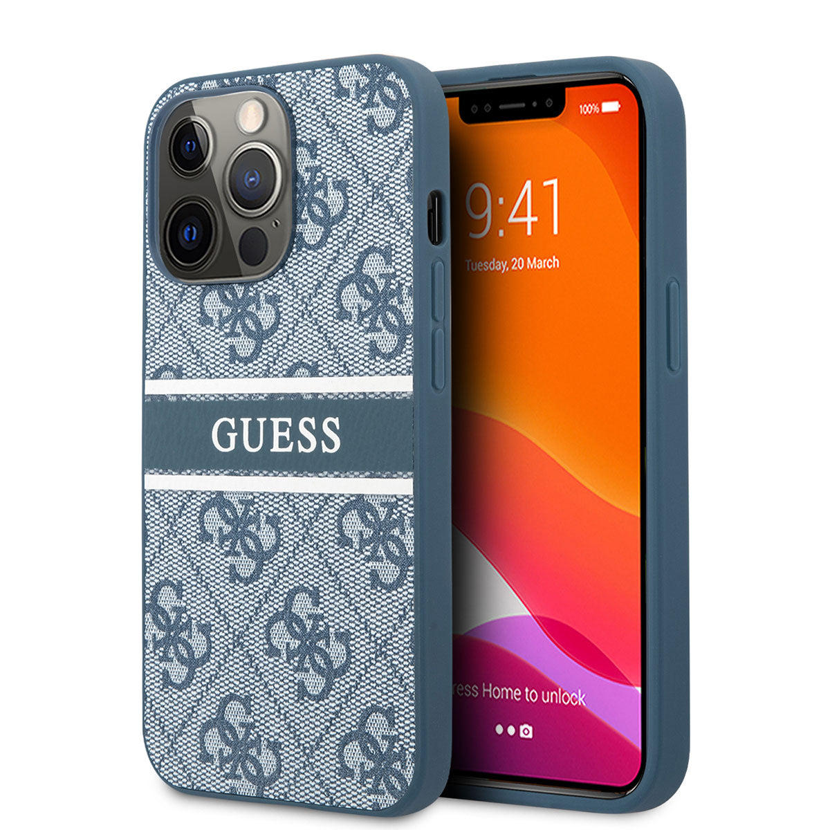 GUESS iPhone 14 Pro Kılıf PU Deri Çizgili Logo Dizaynlı Kılıf