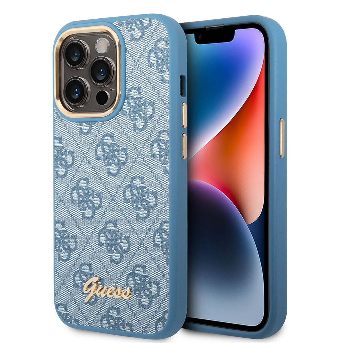 GUESS iPhone 14 Pro Kılıf PU Deri Metal Logo Dizaynlı Kılıf
