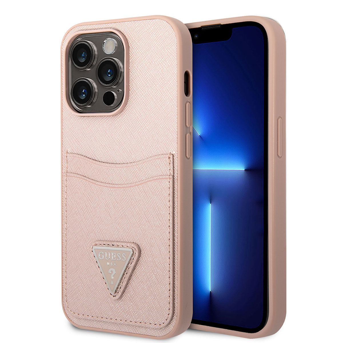 GUESS iPhone 14 Pro Kılıf PU Safran Deri Kartlıklı Dizayn Kılıf