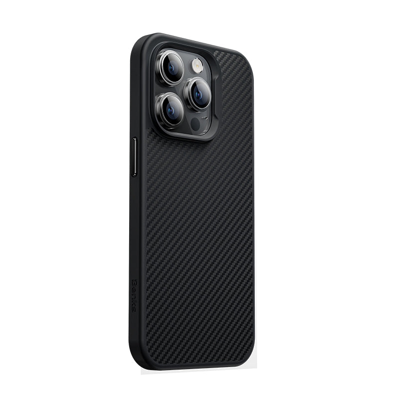 Benks iPhone 14 Pro Karbon Fiber M-safe Şarj Özellikli 600D Hybrid Kevlar Kılıf