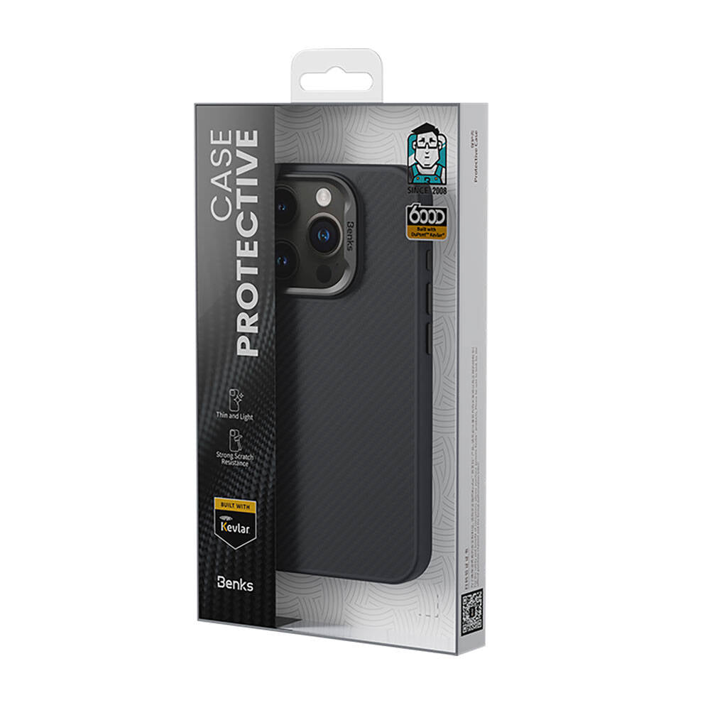 Benks iPhone 14 Pro Karbon Fiber M-safe Şarj Özellikli Hybrid ArmorPro 600D Kevlar Kılıf