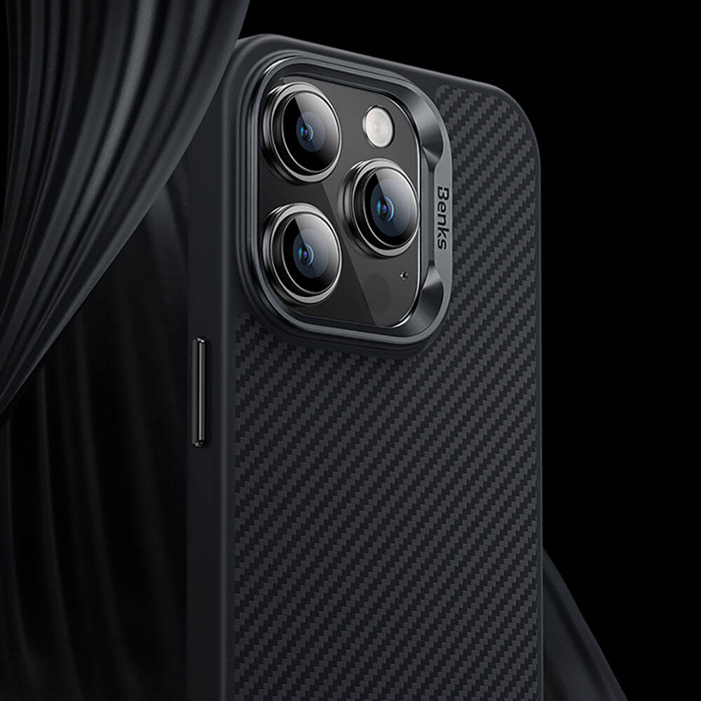 Benks iPhone 14 Pro Karbon Fiber M-safe Şarj Özellikli Hybrid ArmorPro 600D Kevlar Kılıf