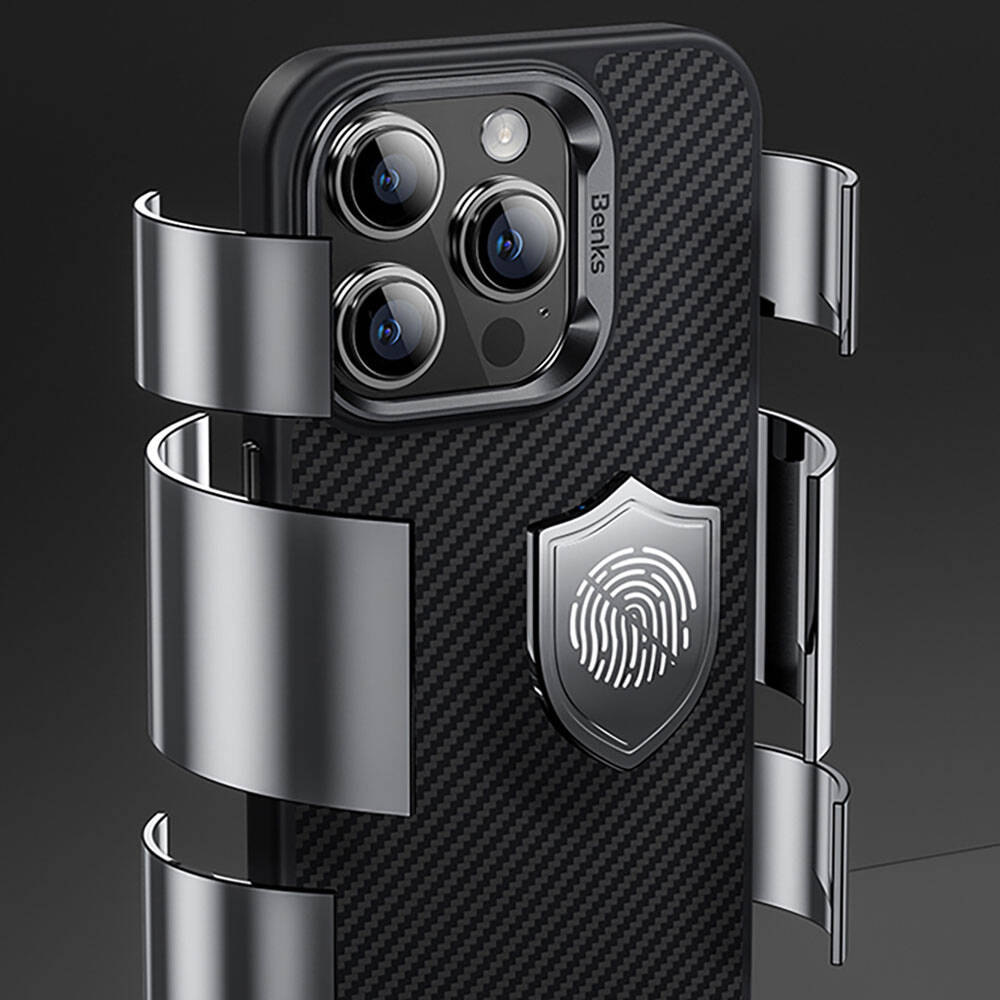 Benks iPhone 14 Pro Karbon Fiber M-safe Şarj Özellikli Hybrid ArmorPro 600D Kevlar Kılıf