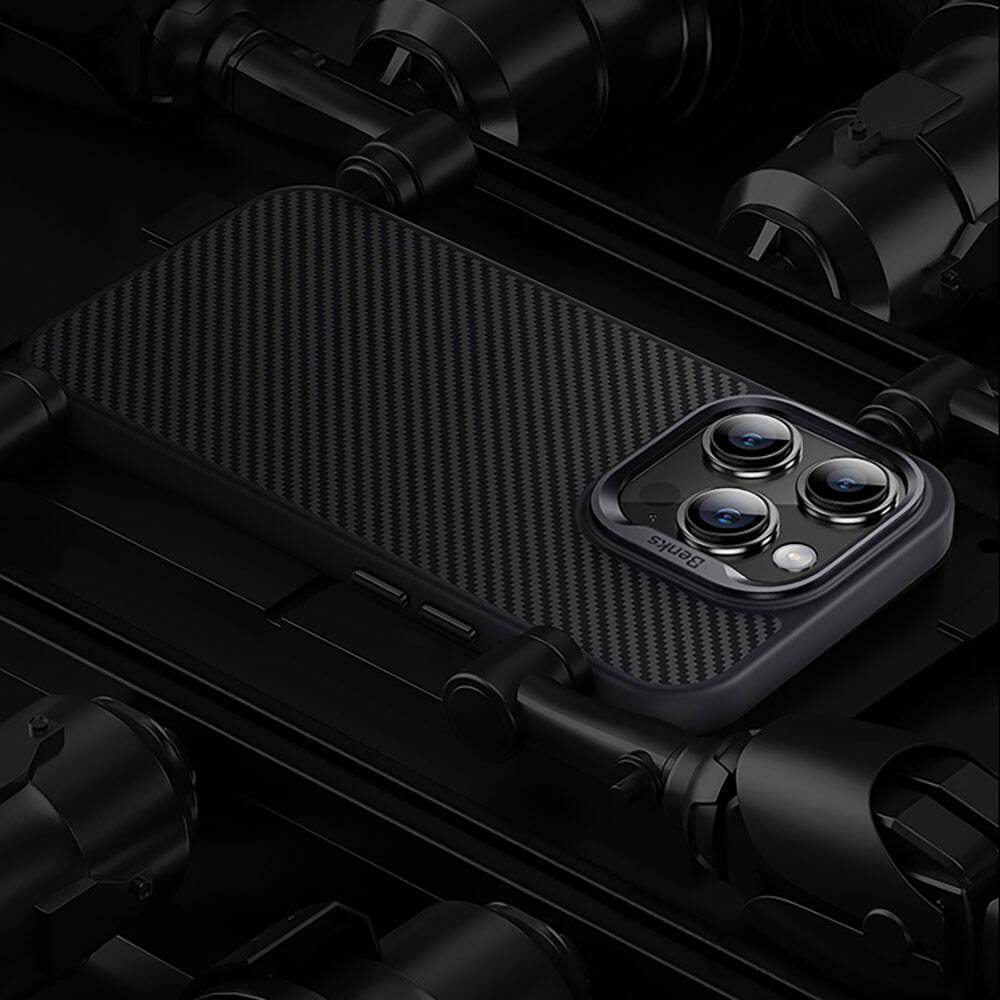 Benks iPhone 14 Pro Karbon Fiber M-safe Şarj Özellikli Hybrid ArmorPro 600D Kevlar Kılıf