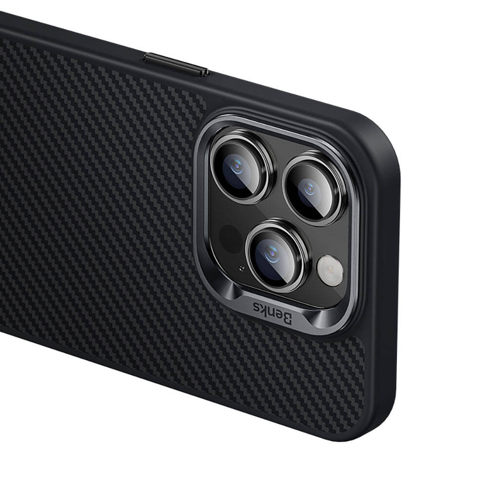 Benks iPhone 14 Pro Karbon Fiber M-safe Şarj Özellikli Hybrid ArmorPro 600D Kevlar Kılıf