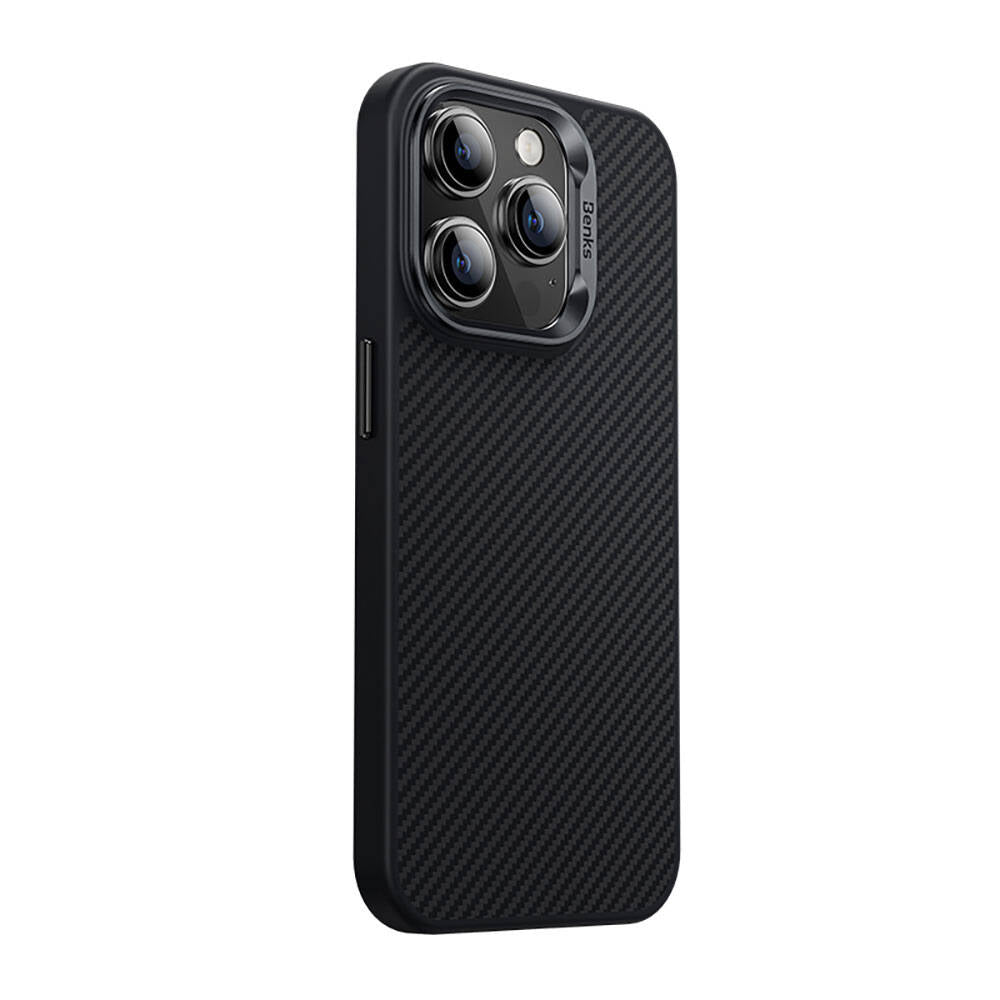 Benks iPhone 14 Pro Karbon Fiber M-safe Şarj Özellikli Hybrid ArmorPro 600D Kevlar Kılıf