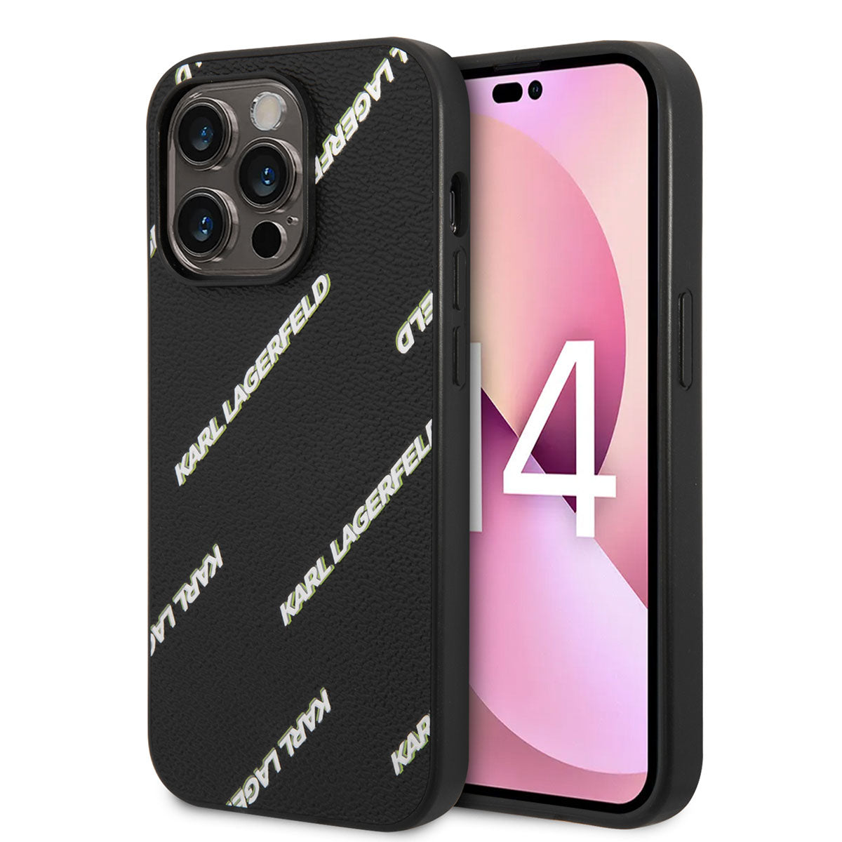 Karl Lagerfeld iPhone 14 Pro PU Suni Deri Logolu Dizayn Telefon Kılıfı