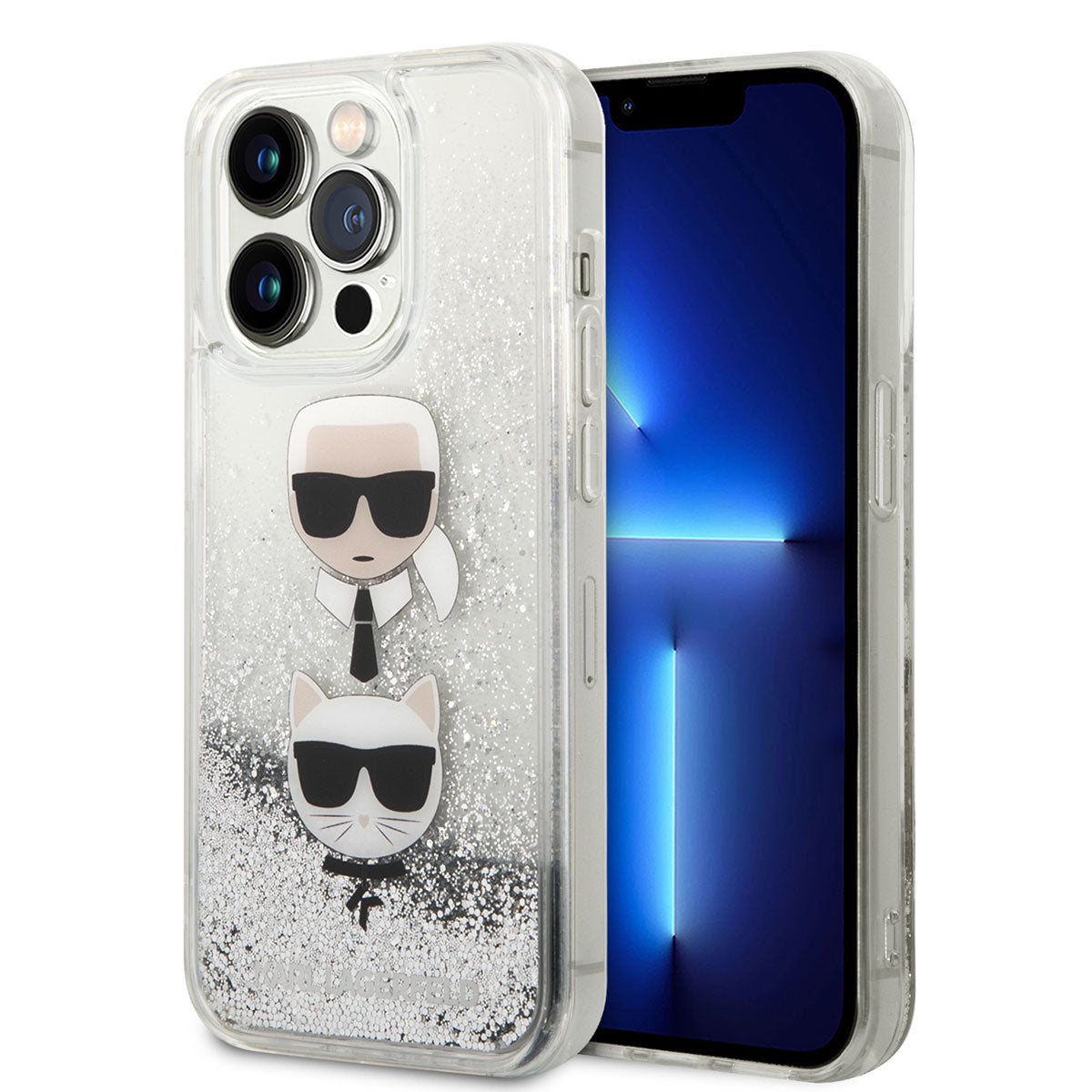 Karl Lagerfeld iPhone 14 Pro Sıvılı Simli K&C Head Dizayn Telefon Kılıfı
