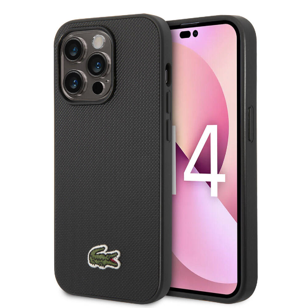 Lacoste iPhone 14 Pro Orjinal Lisanslı PU Pike Desenli Arka Yüzey İkonik Timsah Dokuma Logolu Telefon Kılıfı - 1