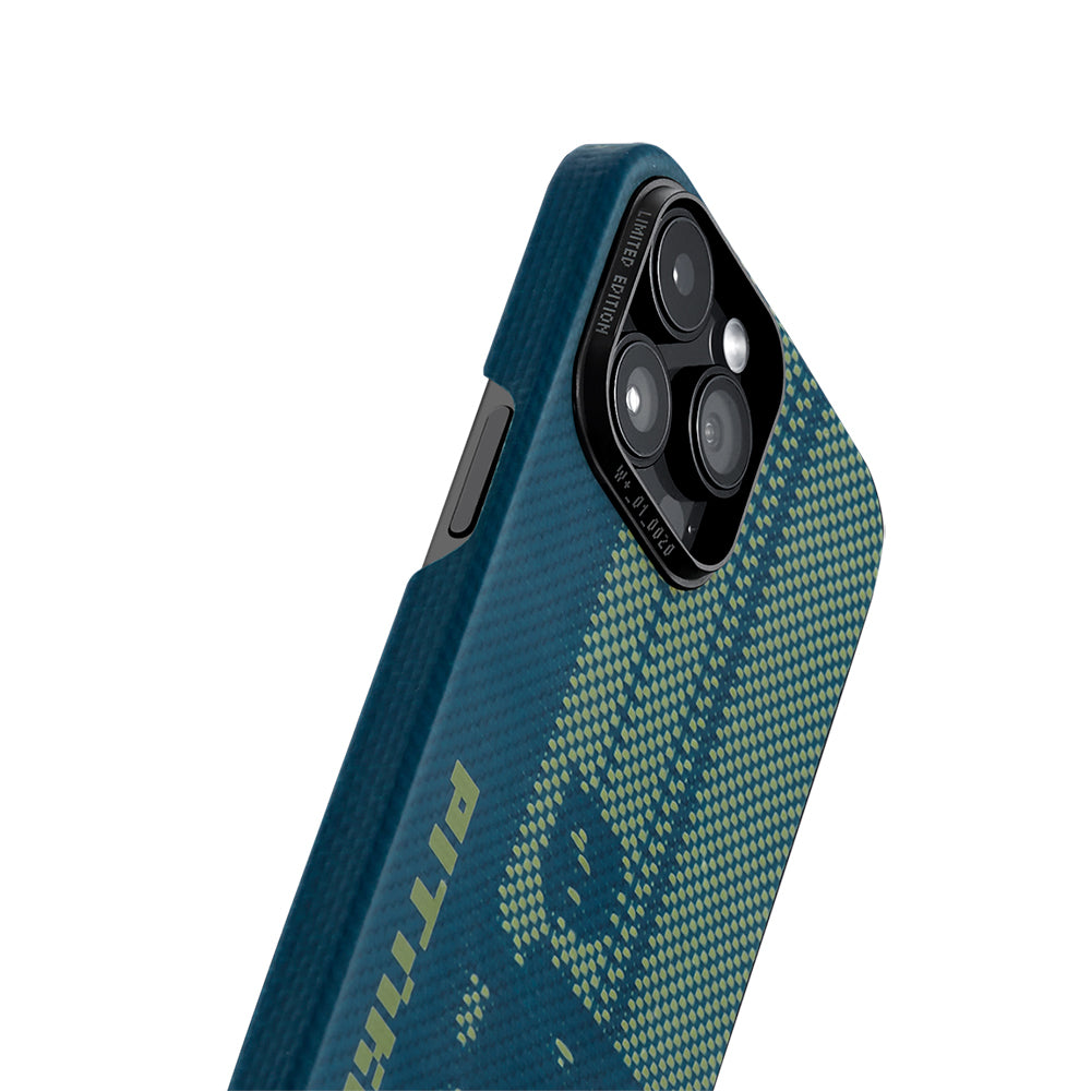 Pitaka Tactile Woven Pixel iPhone 14 Pro M-safe Şarj Özellikli Aramid Fiber Game Kılıf