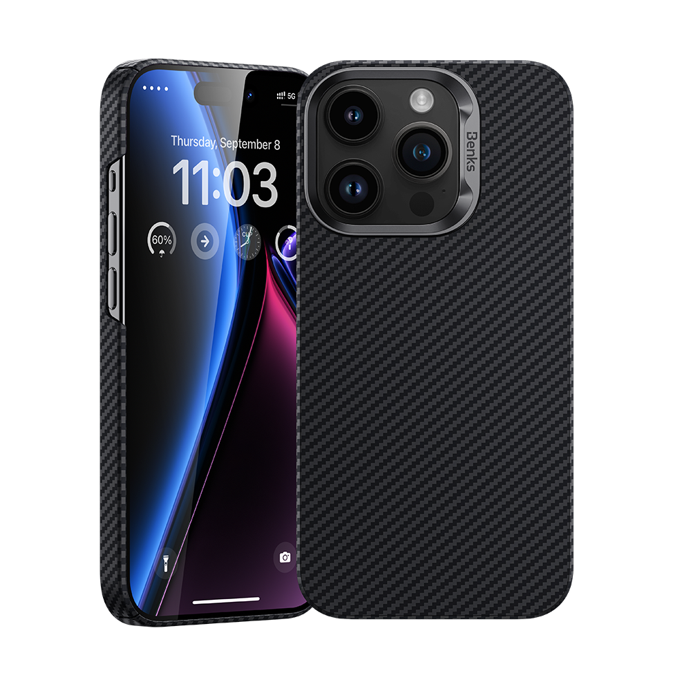 Benks MFM iPhone 14 Pro M-safe Şarj Özellikli Karbon Fiber Lisanslı 600D Essential Kevlar Kılıf