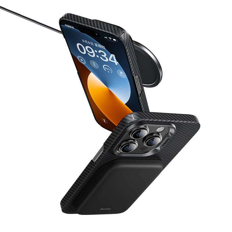 Benks MFM iPhone 14 Pro M-safe Şarj Özellikli Karbon Fiber Lisanslı 600D Essential Kevlar Kılıf