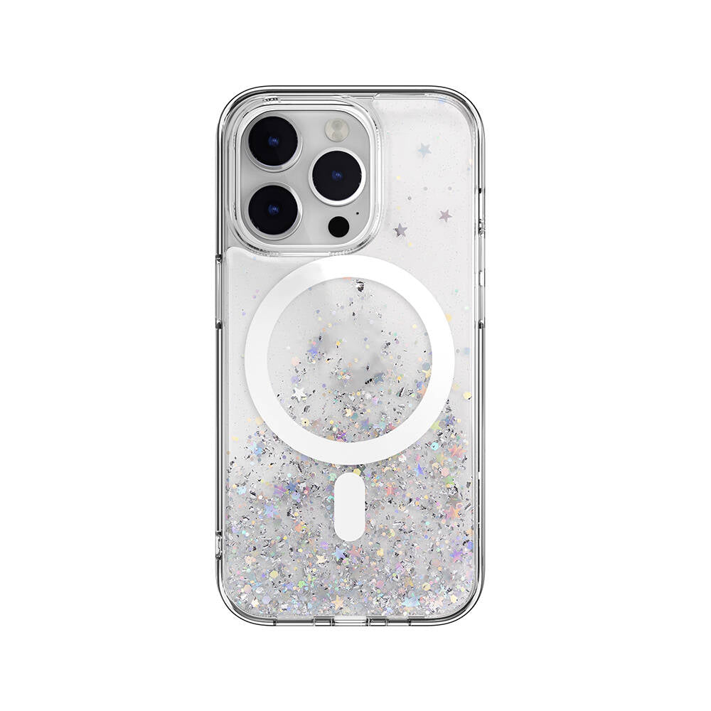Switcheasy Starfield-M iPhone 14 Pro M-safe Şarj Özellikli Parlayan Simli Şeffaf Lisanslı Kılıf